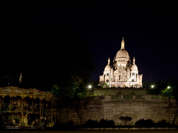 Montmarte on the hill at night