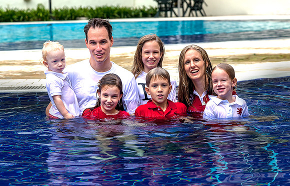 Family in the pool